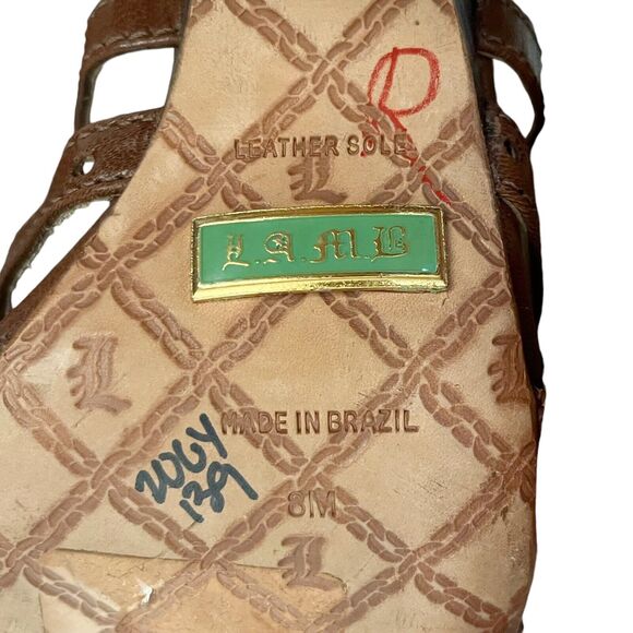 Y2K LAMB Lace Up Wedge Heels Brown Caged Leather Indie Lolita Boho Glam Open - Picture 12 of 12